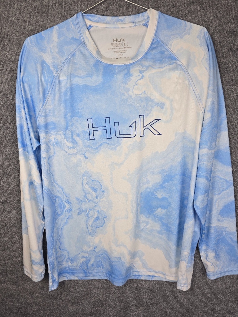 Huk Pursuit Performance Fishing Shirt Mens Large Blue Camo Long Sleeve UPF